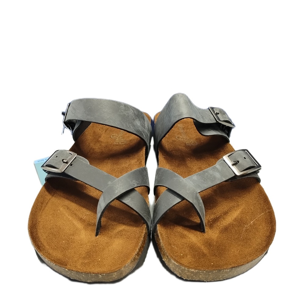 Mountain Sole Flip Flop Sandals Womens US 9 Black Leather Buckle Strap 984173195